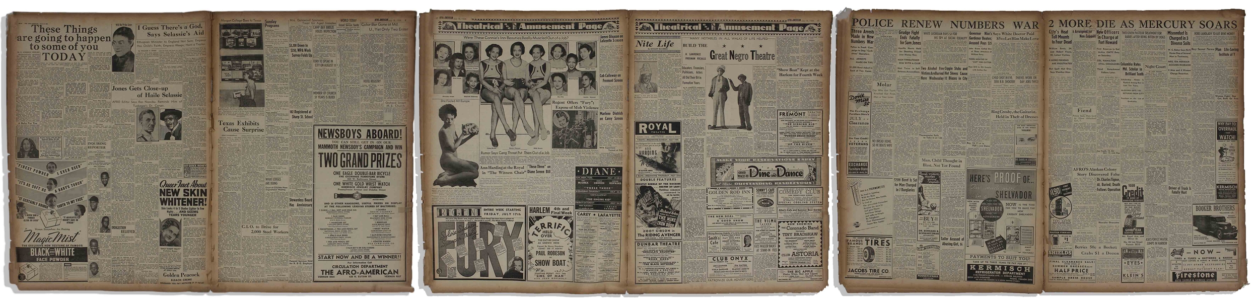 ''The Afro-American'' Newspaper From July 1936 -- ''17 ATHLETES SAIL FOR BERLIN'' in Red At Top of Front Page